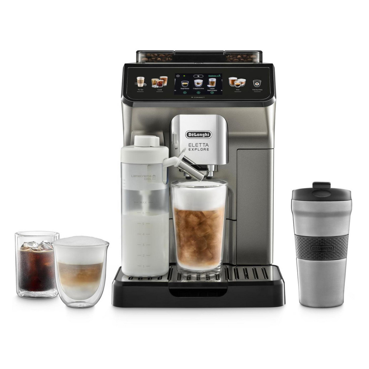 DELONGHI Cafetera express - DELONGHI ECAM 450.86.T, 19 bar, 1450 W, 0,7 l, 6 tazas, Inox + Preto