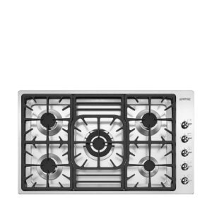 SMEG Placa de gas - SMEG PGF95-4, 5 zonas, Gas Natural Gas Butano Gas Propano, 864 mm, Acero inoxidable