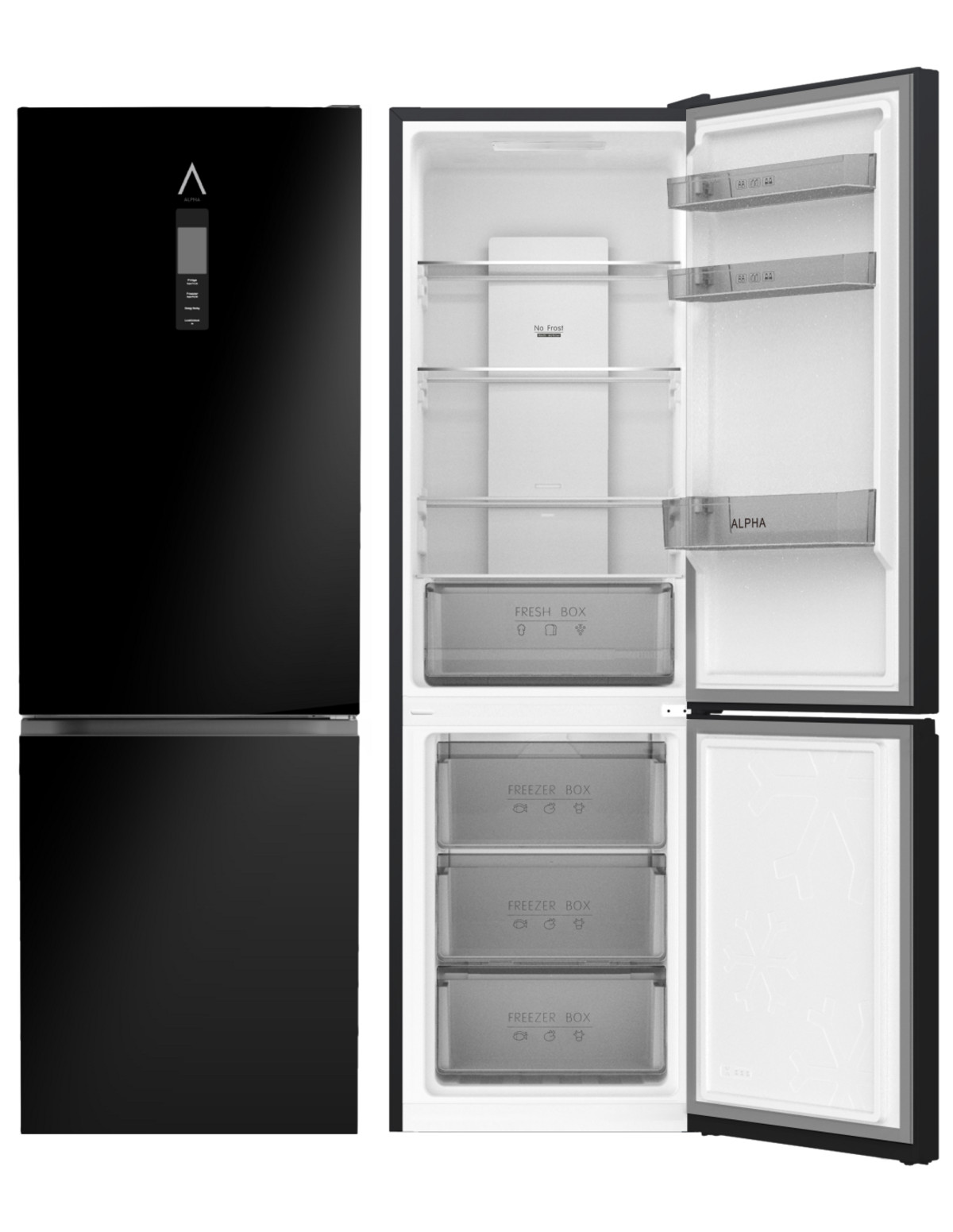 ALPHA Frigorífico combi - ALPHA Pegasus Elite-185, No Frost con Multi Airflow, AAT Fresh Technology, Altura 185 cm, Negro
