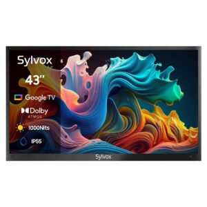 SYLVOX TV LED 43" - SYLVOX Deck PRO 2.0, Exteriores, Impermeable, QLED 4K, Smart TV, DVB-T2 (H.265), Negro